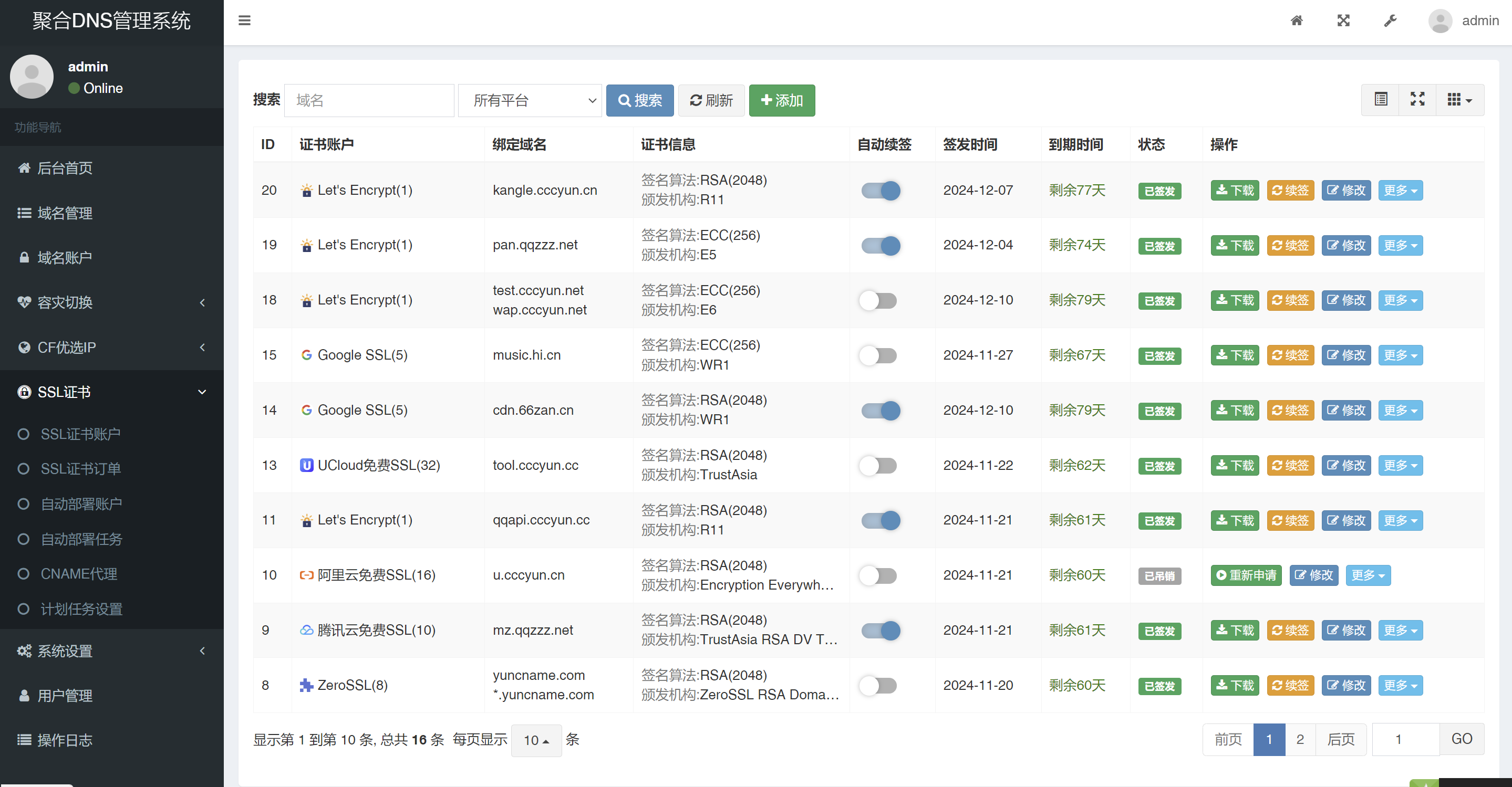 彩虹聚合DNS管理系统v2.21更新 彩虹DNS DNS管理系统 域名解析管理 ThinkPHP 多平台域名解析 容灾切换 CF优选IP SSL证书 第7张 彩虹聚合DNS管理系统v2.21更新 彩虹DNS DNS管理系统 域名解析管理 ThinkPHP 多平台域名解析 容灾切换 CF优选IP SSL证书 第7张
